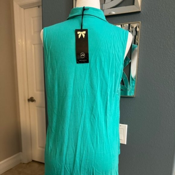 NWT Women's Top Sleeveless Button Up Lace Floral Overlay with High-low Hemline - Picture 6 of 9